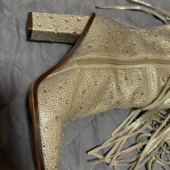 Jessica Simpson Asire2 Champagne Fringed Western Heeled Rhinestone Boots Size 7 - Picture 7 of 11